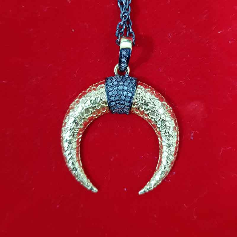 Yellow And Black Pave Diamond Moon Pendent