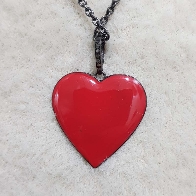 Red Enamel 925 Sterling Silver Small Heart Pendent