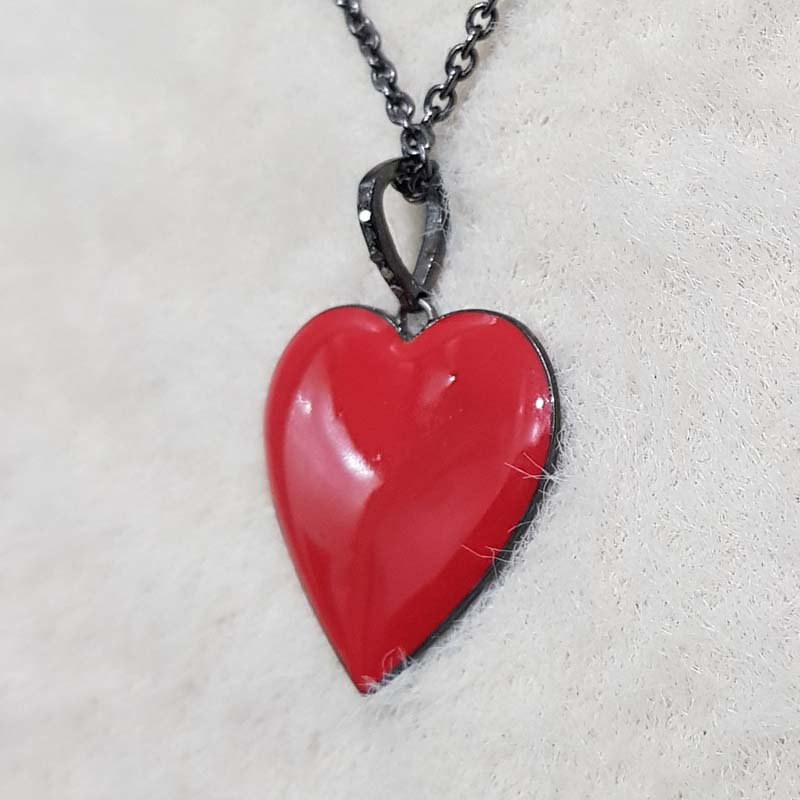 Red Enamel 925 Sterling Silver Small Heart Pendent