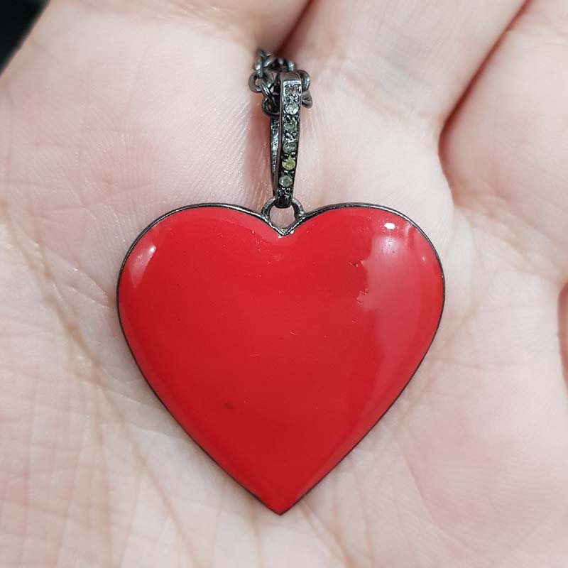 Red Enamel 925 Sterling Silver Small Heart Pendent