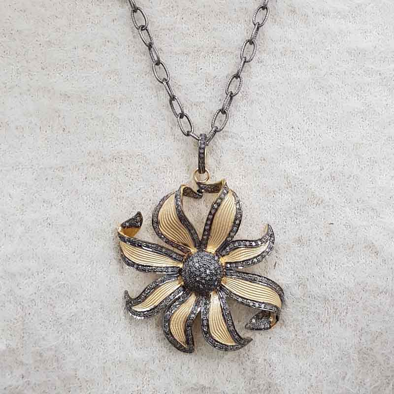 Handmade Designer Flower Pendent With Yellow & Black Rhodium Plated