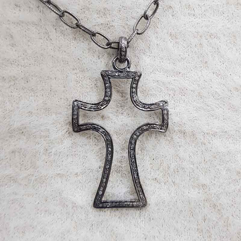 Natural pave diamond 925 Sterling Silver Cross Pendent