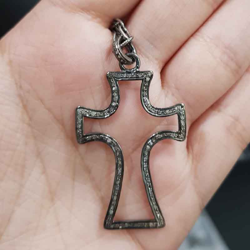 Natural pave diamond 925 Sterling Silver Cross Pendent