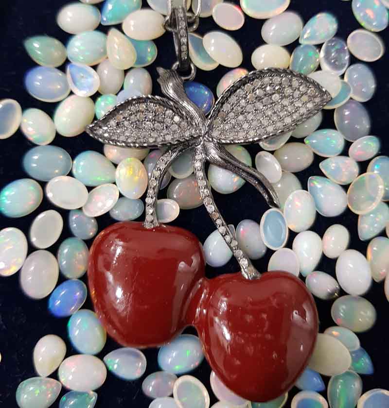 Handmade Designer Enamel Cherry Pendent With pave diamond layers