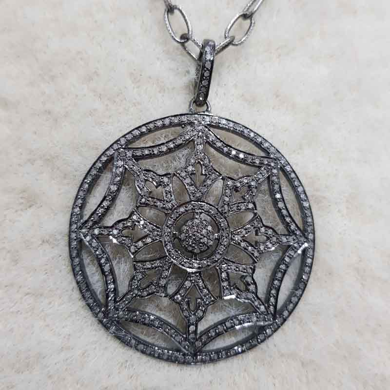 Natural Pave Diamond Handmade Designer Flower Pendent