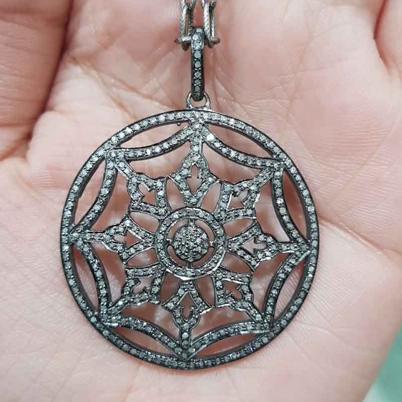 Natural Pave Diamond Handmade Designer Flower Pendent