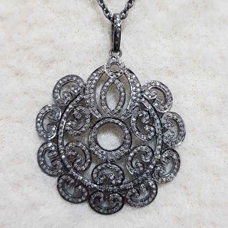 Glorious Flower Style Pave Diamond Pendent