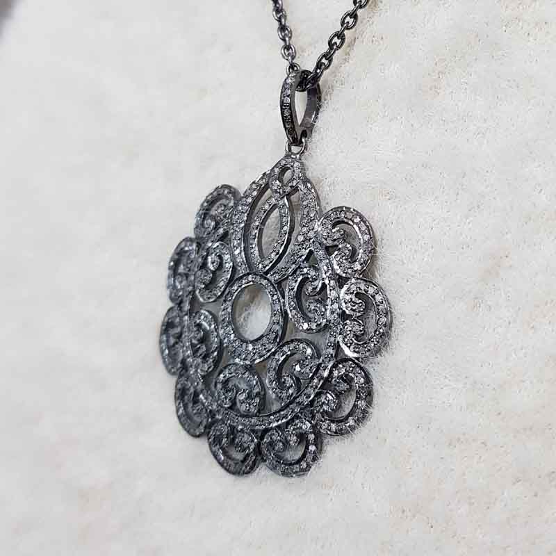 Glorious Flower Style Pave Diamond Pendent