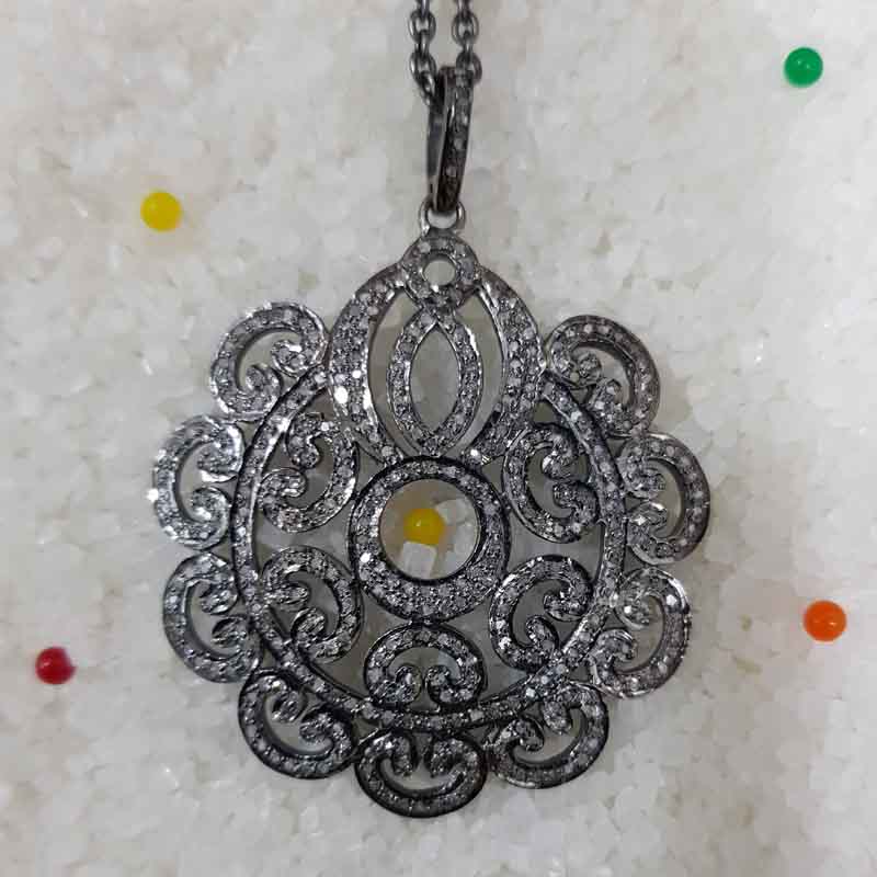 Glorious Flower Style Pave Diamond Pendent