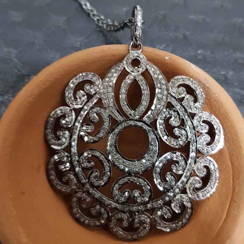 Glorious Flower Style Pave Diamond Pendent