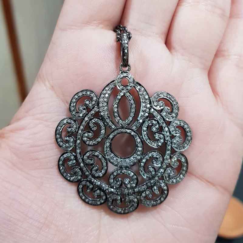 Glorious Flower Style Pave Diamond Pendent