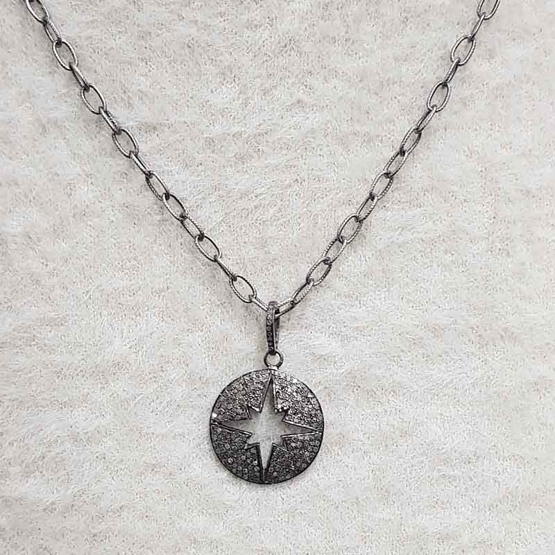 Natural pave diamond 925 Sterling Silver Starburst Pendent