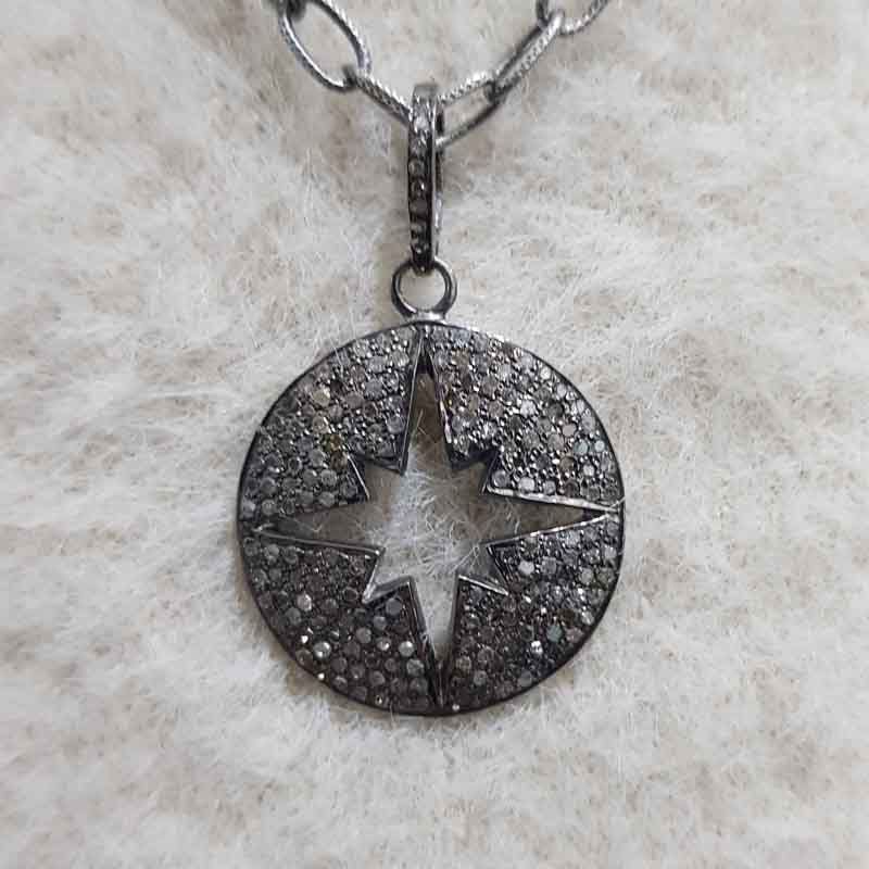 Natural pave diamond 925 Sterling Silver Starburst Pendent