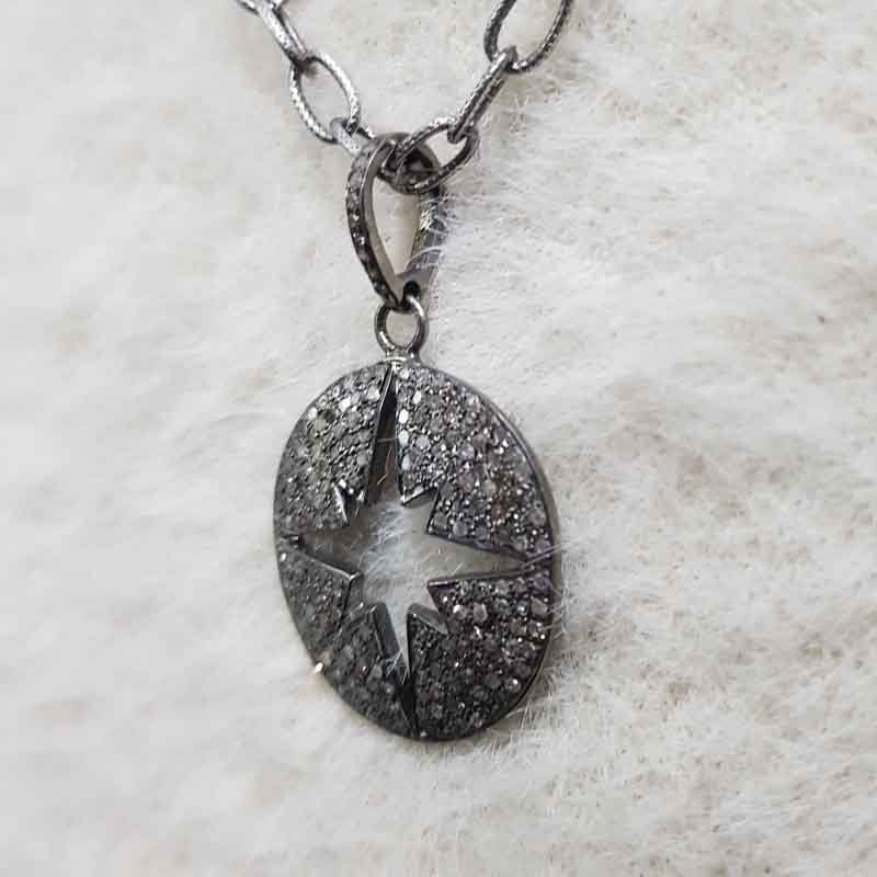 Natural pave diamond 925 Sterling Silver Starburst Pendent