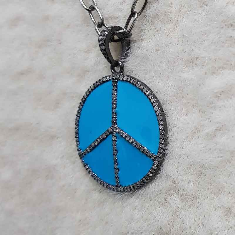 Turquoise Enamel Peace Pendent With pave Diamond Layers