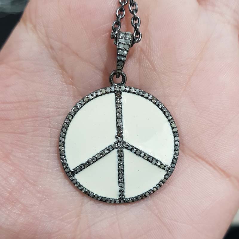 Turquoise Enamel Peace Pendent With pave Diamond Layers