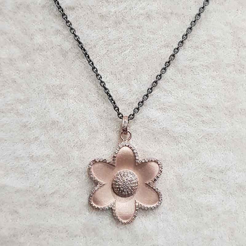 Handmade Designer Pave Diamond Rose gold Flower Pendent