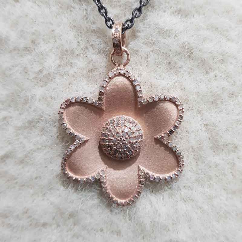 Handmade Designer Pave Diamond Rose gold Flower Pendent