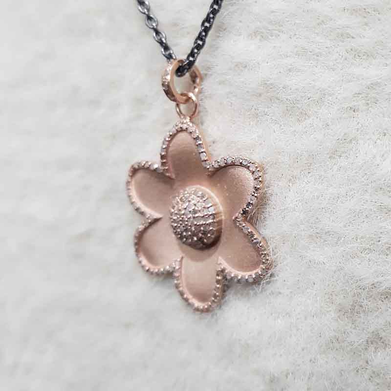 Handmade Designer Pave Diamond Rose gold Flower Pendent