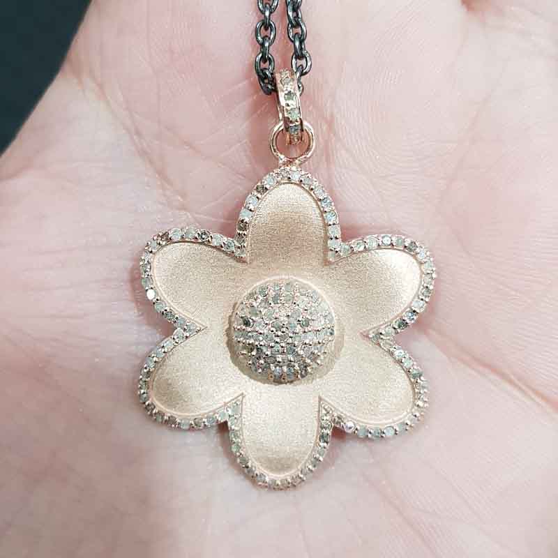 Handmade Designer Pave Diamond Rose gold Flower Pendent