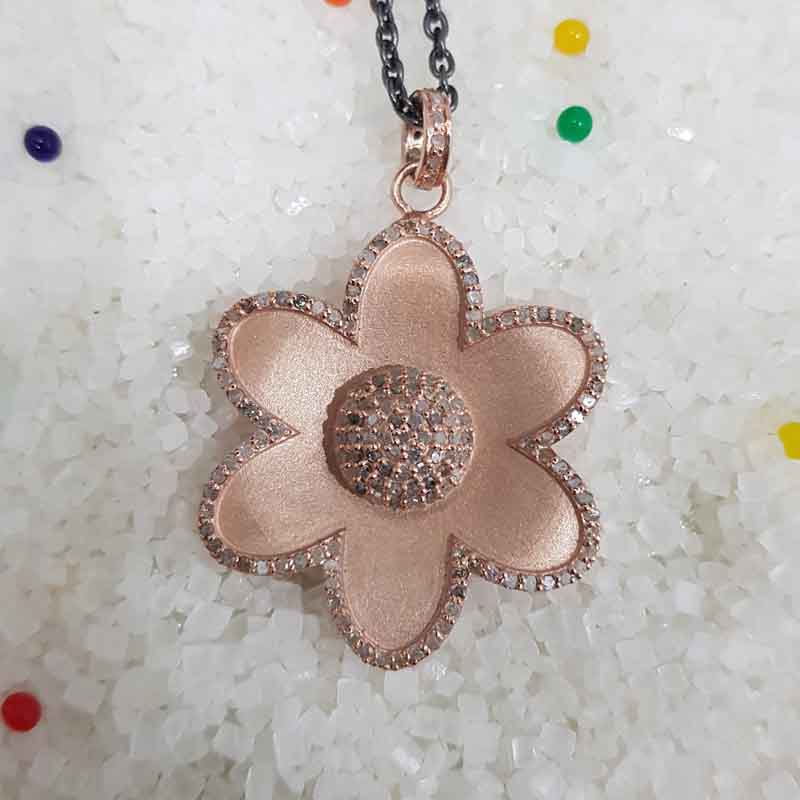 Handmade Designer Pave Diamond Rose gold Flower Pendent