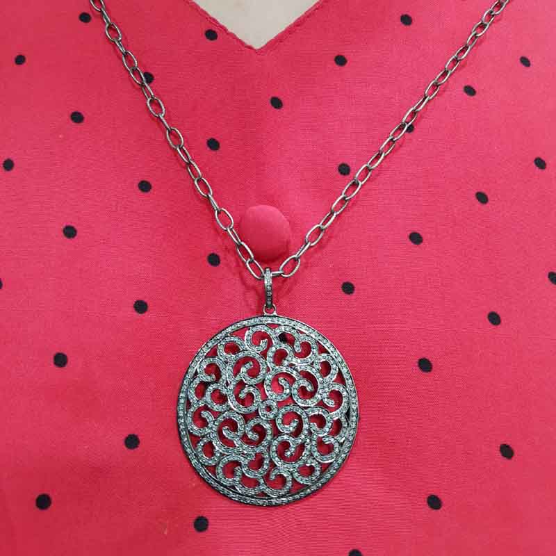 Round Fancy Designer Pave Diamond Pendent