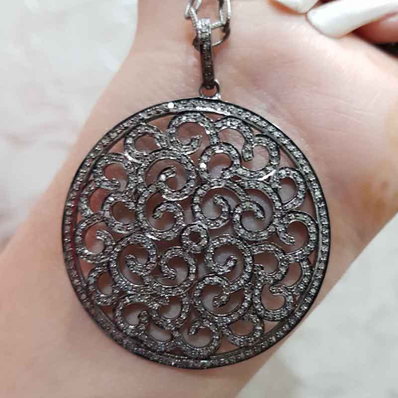 Round Fancy Designer Pave Diamond Pendent