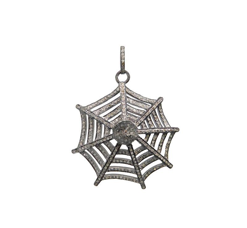 Pave Diamond Spider Web Pendant