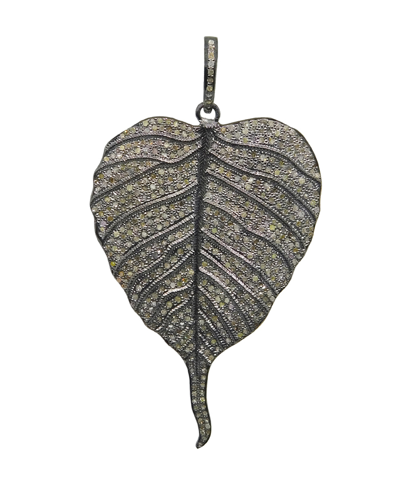 Fully Pave Diamond 925 Sterling Silver Fancy Designer Leaf pendant