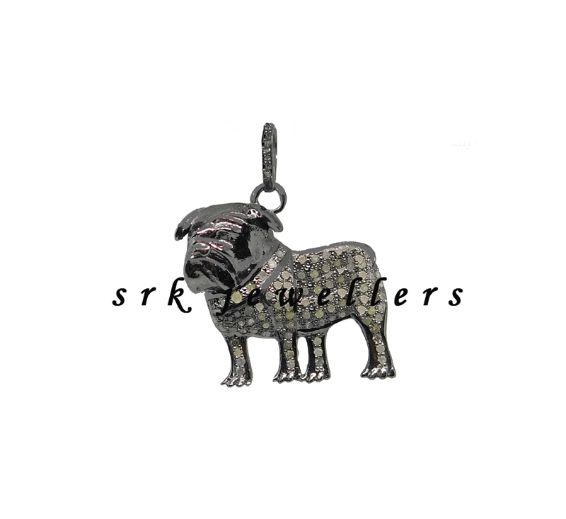 Rocking Pave Diamond Bull Dog Silver Pendant