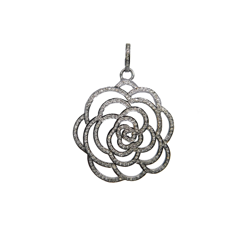 Flower Design Pave Diamond Handmade 925 Silver Fancy Pendent