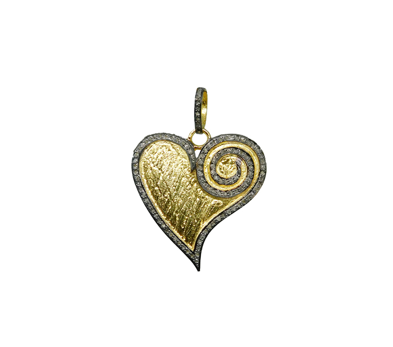 Two Tone Fancy 925 Sterling Silver Pave Diamond Heart Pendant