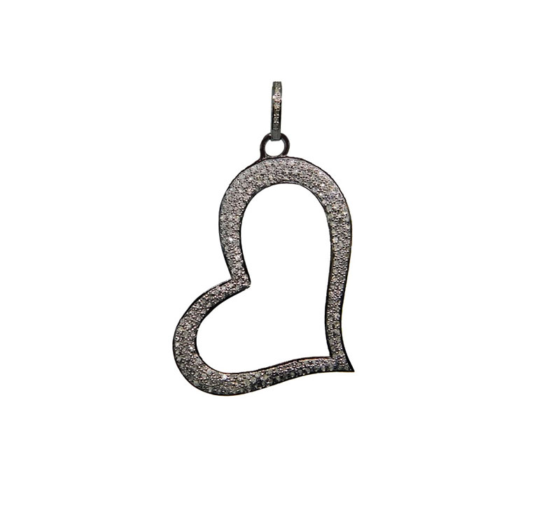 Fancy Attractive Pave Diamond Open Heart Pendant