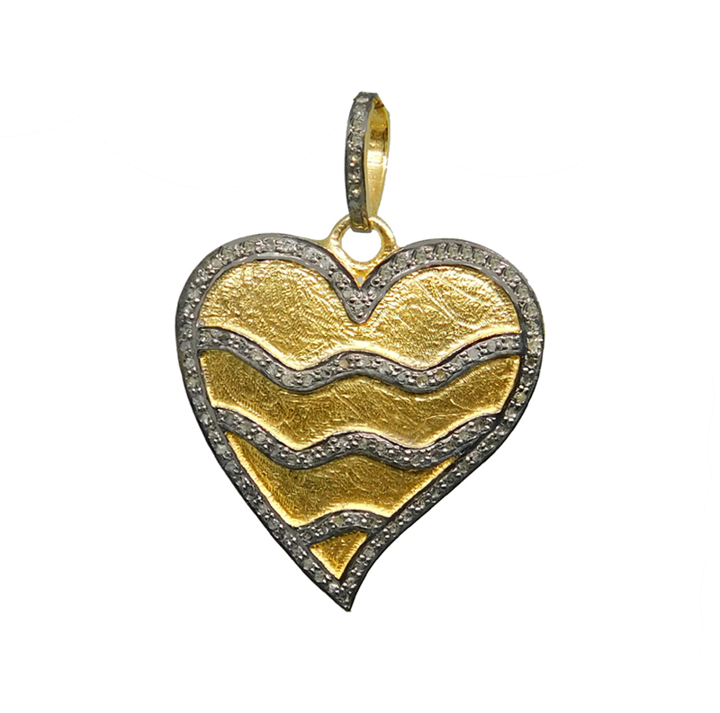 925 Sterling Silver Natural Pave Diamond Handmade Heart pendant