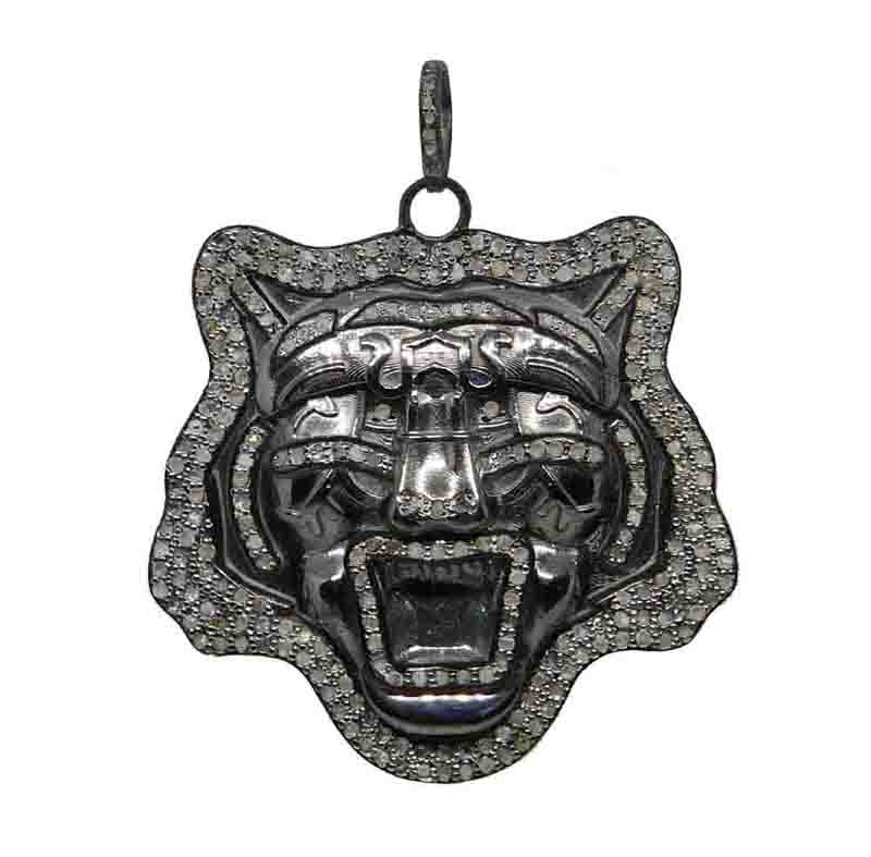 Large Pave Diamond Handmade Designer Lion Pendant