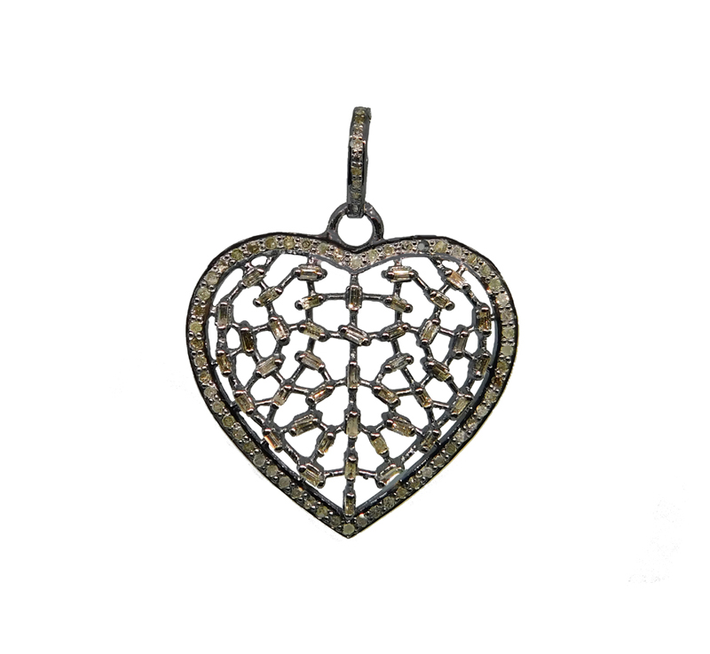 Baguette & Pave Diamond Designer Heart Pendant