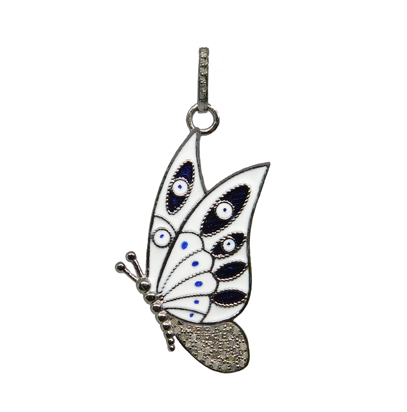 Stunning 925 Sterling Silver Pave Diamond Butterfly Pendant