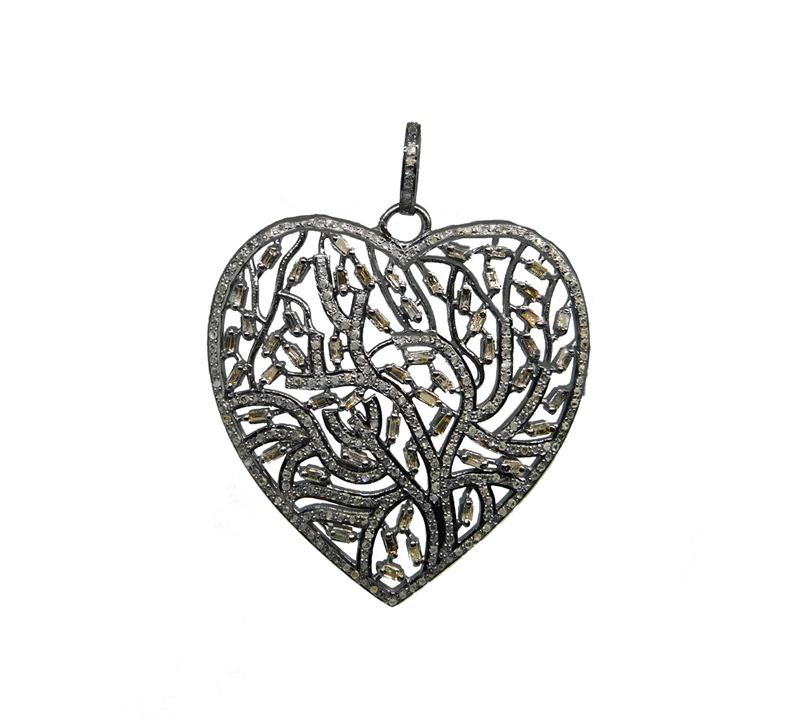 Baguette & Pave Diamond Designer Heart Pendant