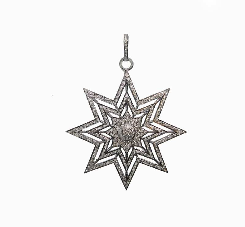 Stunning 925 Sterling Silver Pave Diamond Starburst Pendant