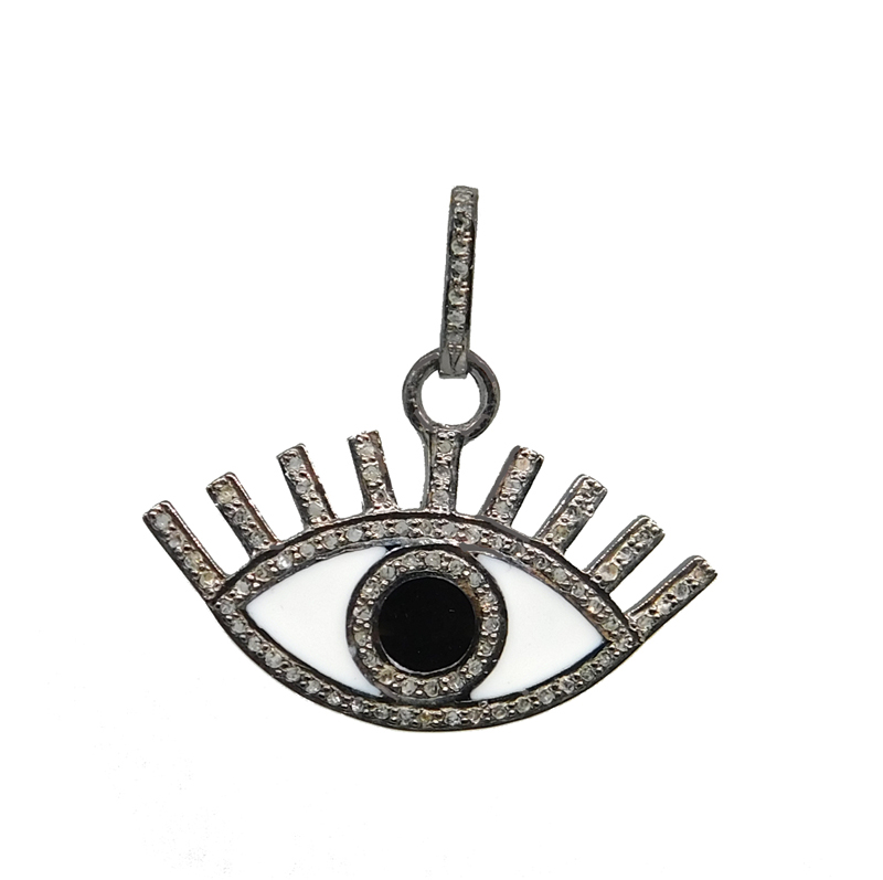 Elegant Evil Eye Designer Pave Diamond Silver Pendant