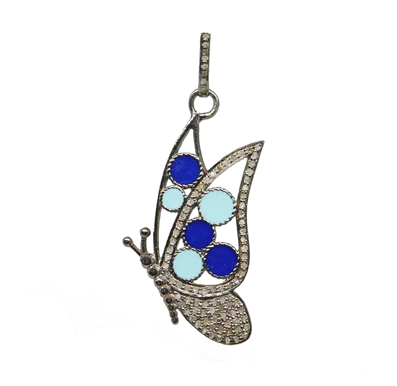 Turquoise And Blue Enamel Gorgeous Butterfly Pendant