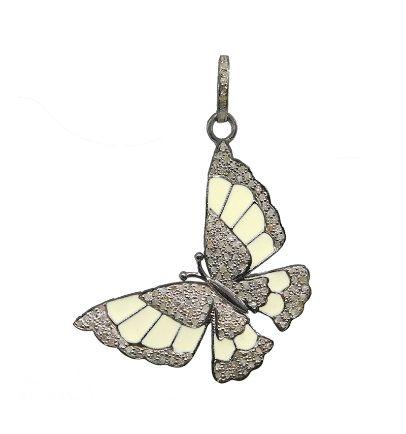 Yellow Enamel Small Butterfly Pendant