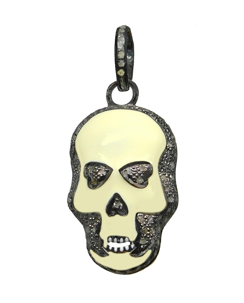 Enamel Skull Pendant With Diamonds