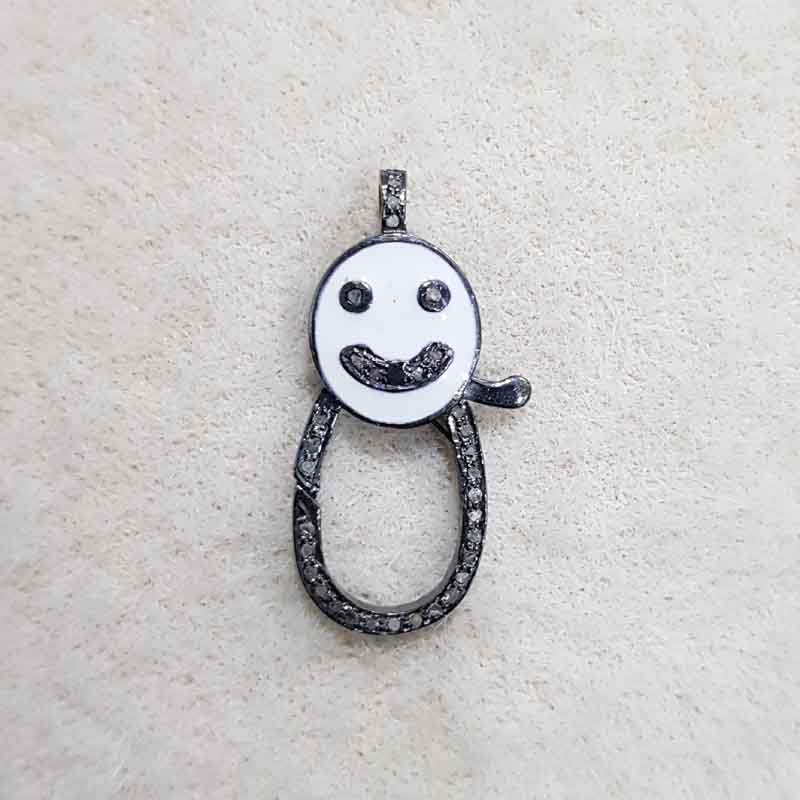 White Enamel Emoji Style Pave Diamond Spring Lock