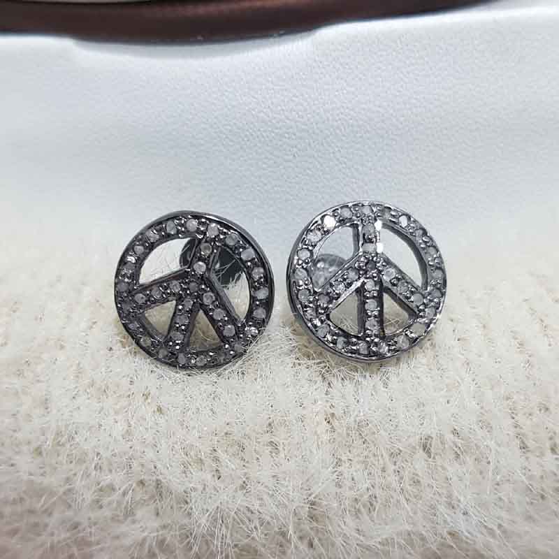 Peace Designed Pave Diamond Stud Earrings