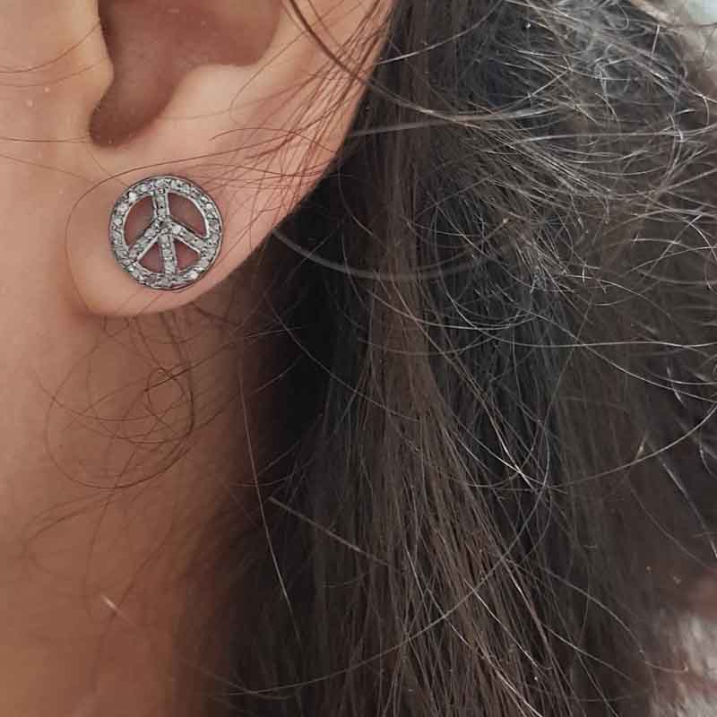 Peace Designed Pave Diamond Stud Earrings