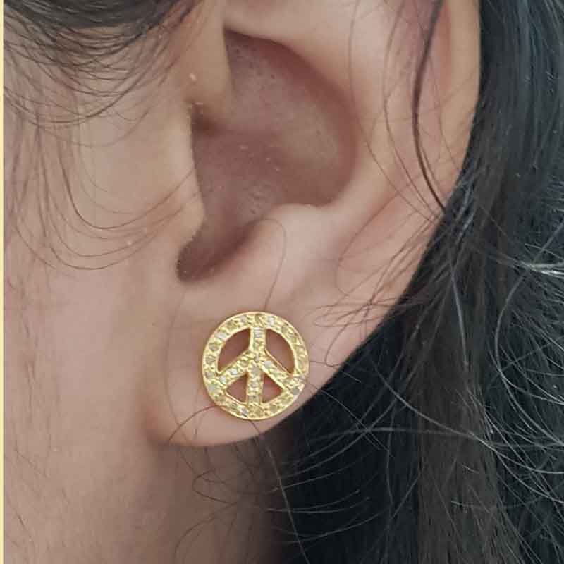 Peace Designed Pave Diamond Stud Earrings