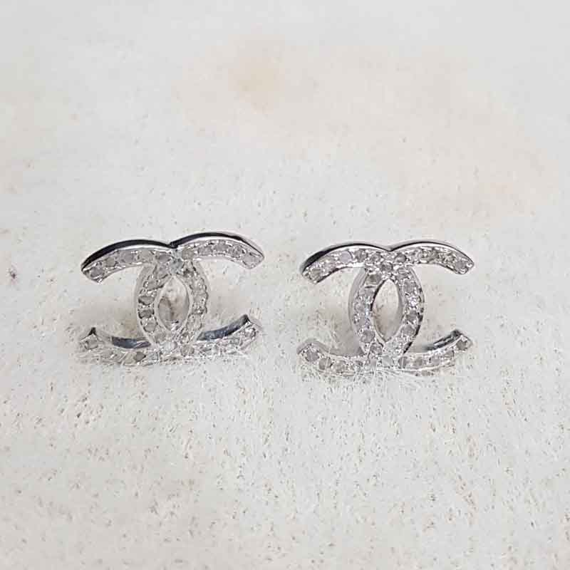 Stunning Small CC Designer Pave Diamond Stud