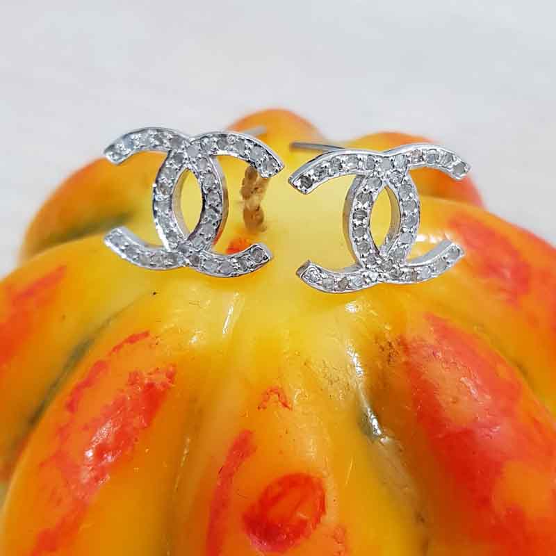 Stunning Small CC Designer Pave Diamond Stud