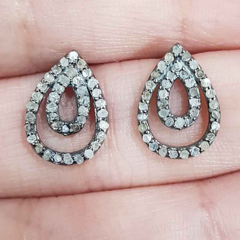 Fancy Designer Pave Diamond 925 Sterling Silver Stud/Earring